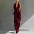 thumbnail image 2 of Women's Halter Wide Leg Jumpsuit Elegant Backless Dressy Romper with Pockets, 2 of 5