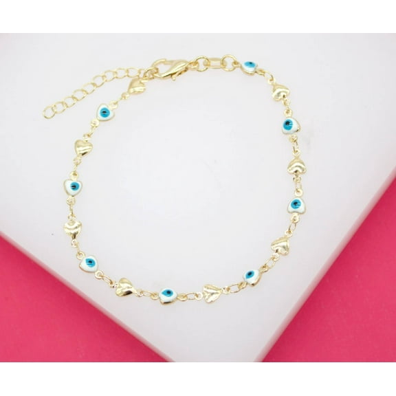 18K Gold Filled Heart Evil Eye Bracelet With One Heart (I210)