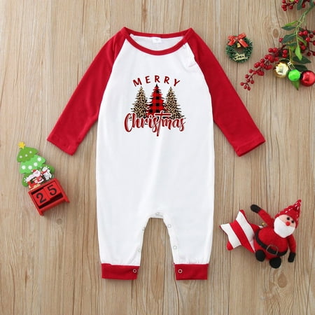 

ZMHEGW Christmas Pajamas Baby For Family Matching Cute Tress Print Pjs Plaid Long Sleeve Family Matching Casusal Sleepwear