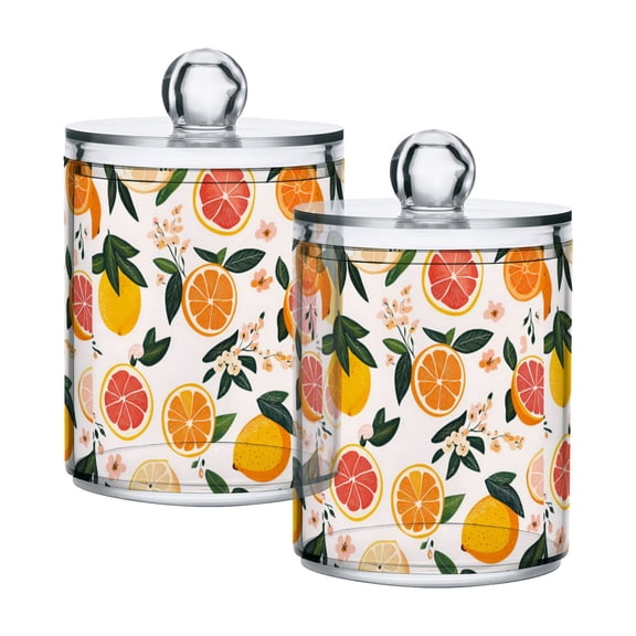 Yayeee 2 Pack Qtip Holder Bathroom Cotton Swab Canister with Lid Clear Dispenser Set, Orange Slices