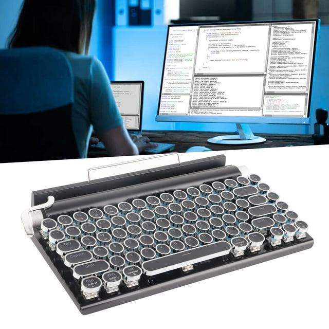 Clavier Rétro pour Machine à Écrire, Style Machine à Écrire Sans Fil Bleu avec Rétroéclairage RGB 83 Touches Interrupteur Bleu Touches Rondes Clavier Mécanique pour PC Portable