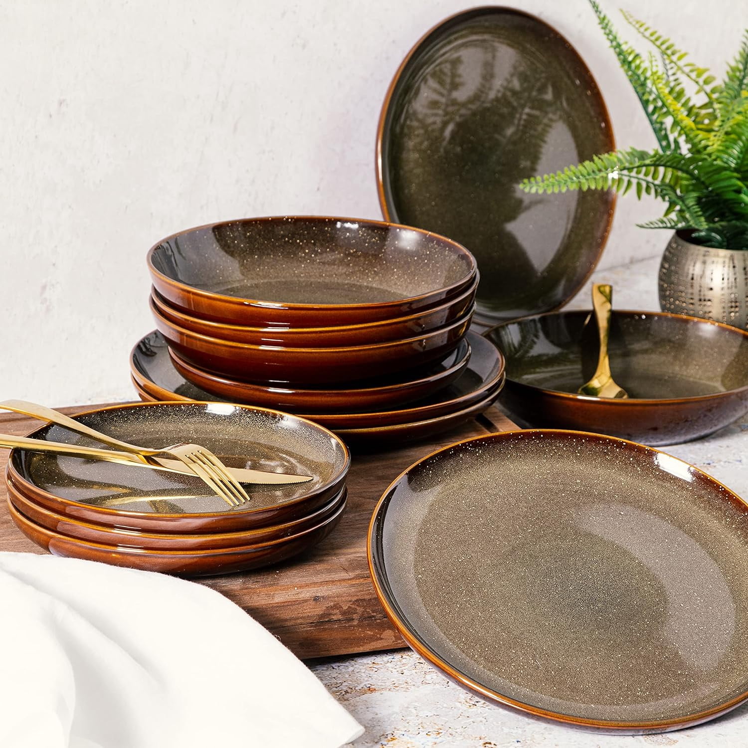 Gibson Elite Edwina Reactive Stoneware Dinner Bowls, Set of Four, Durable and Microwave Safe