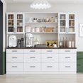 thumbnail image 3 of OXYLIFE 94.5" W Kitchen Pantry with Countertop,12 Drawers & 4 Glass Doors,Modern Wooden Cupboard Storage Cabinet for Dining Room,White, 3 of 11