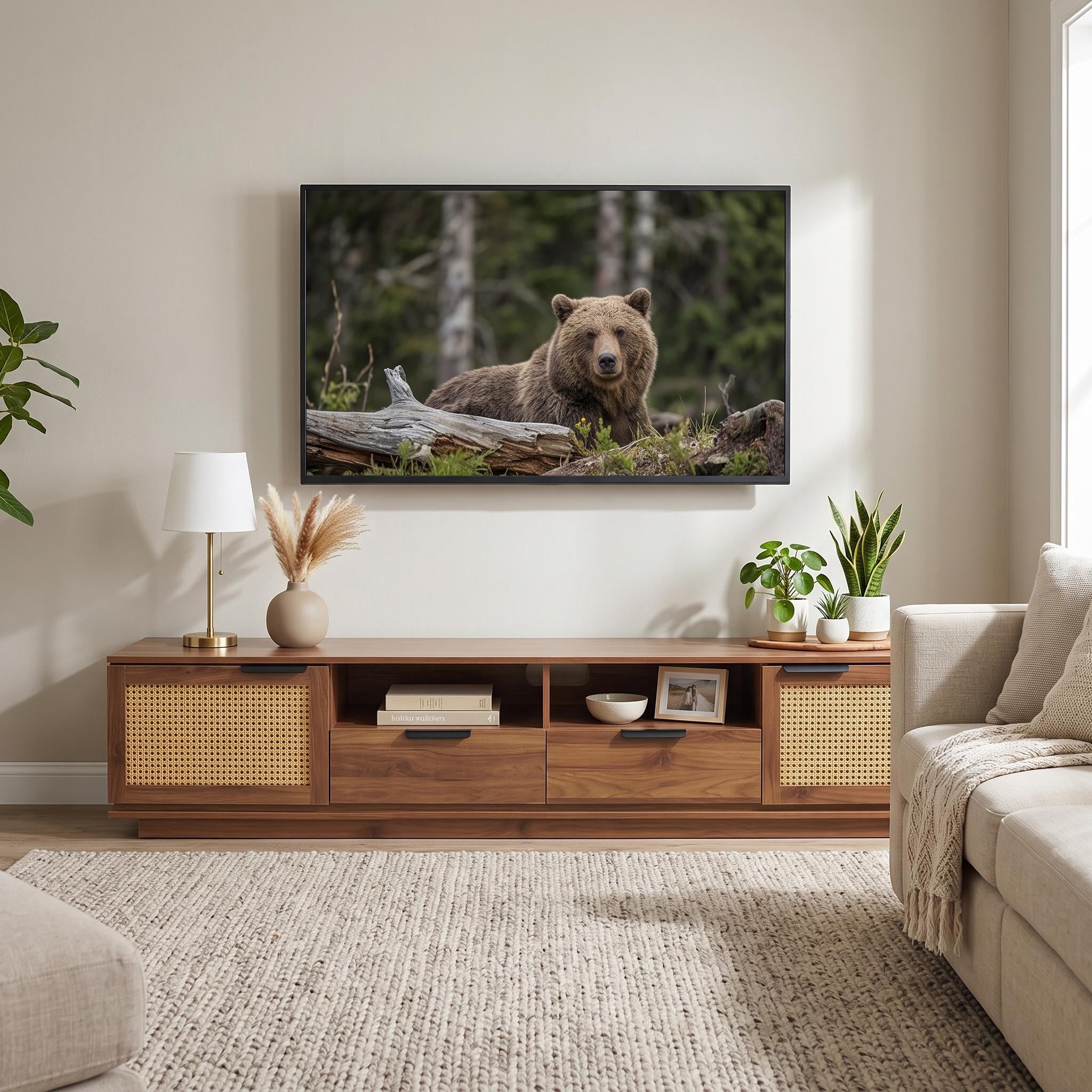 Homy Casa TV Stand for Living Room, Media Entertainment Console with Organized Storage