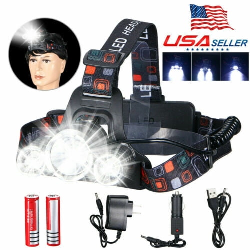 USA Stock Led Headlight Headlamp Flashlight Head Camping Hiking 18650 Light Lamp 