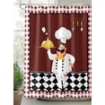 thumbnail image 2 of Cartoon Chef Kitchen Shower Curtain, Gourmet Rustic Farmhouse Red Plaid Bathroom Decor Curtains Set with Hooks, Waterproof Fabric Home Accessories， 72 X 72 Inch Long, 2 of 6