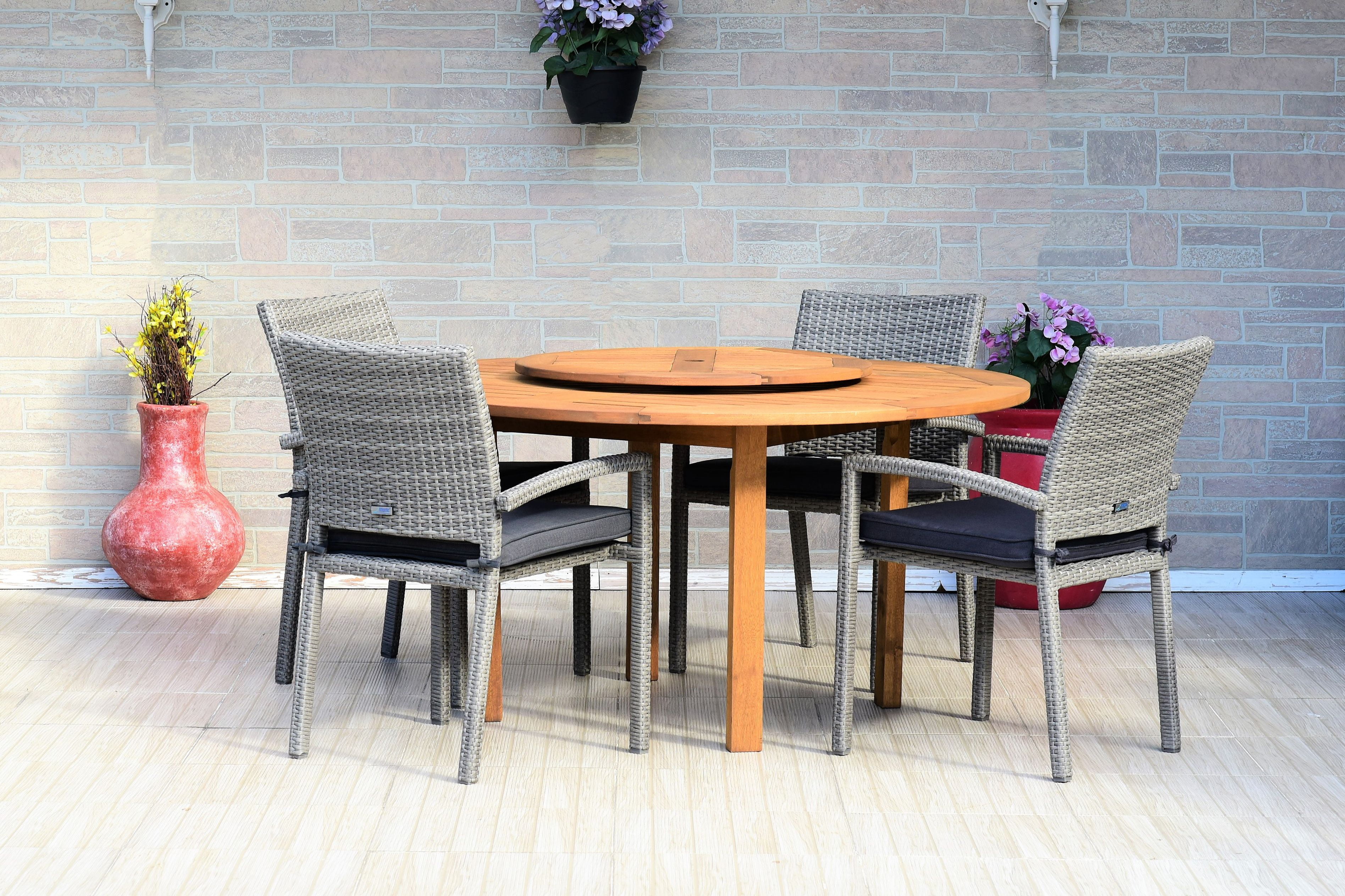 Amazonia Kyoto 5 Pieces Lazy Susan Teak Finish Round Patio Dining Set