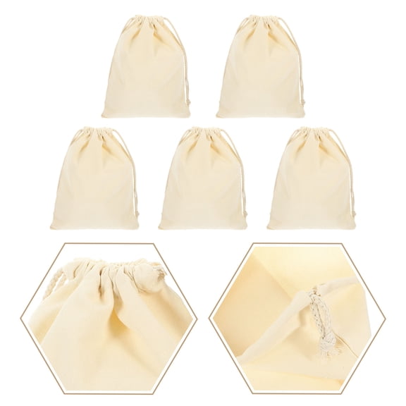 Nicehomfit 5-Pack White Cotton Drawstring Bags Multipurpose Storage Pouches for Crafts, Jewelry, , and Small Items