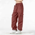 thumbnail image 4 of ClodeEU Women's Breathable Cargo Pants with Drawstring Waist , Solid Color Casual Outdoor Hiking Pants with Pockets Wine,Womens Plus XXL, 4 of 6