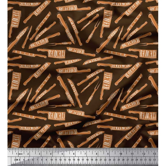 Soimoi Brown Cotton Duck Fabric Text & Knife Kitchen Printed Craft Fabric by the Yard 42 Inch Wide