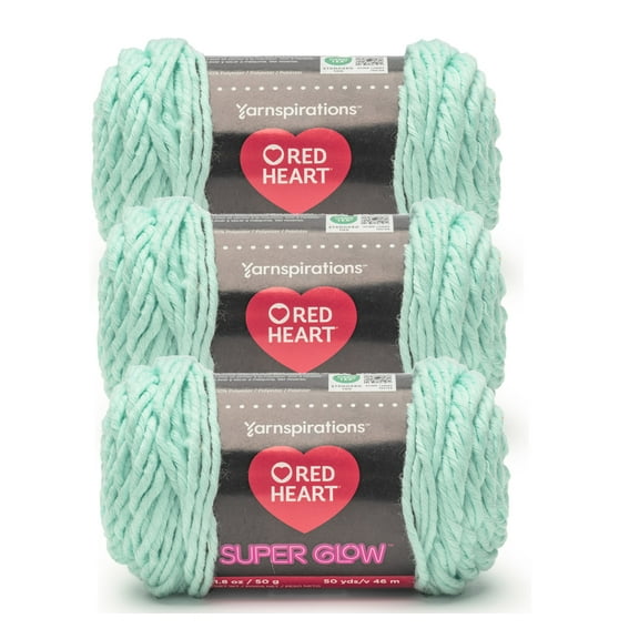 Red Heart® Super Glow™ #4 Polyester Yarn, Spectral seafoam 1.8oz/50g 50yd (3 Pk)