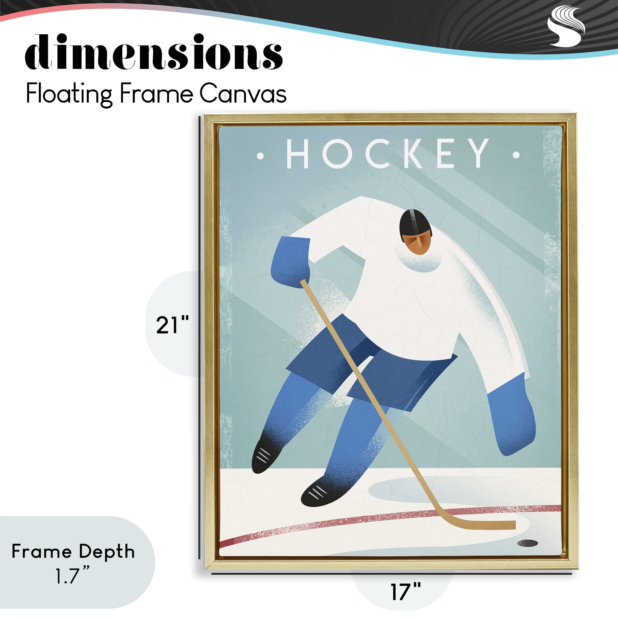 Stupell Industries Vintage Hockey Player Gold Framed Floater Canvas Wall Art, design by Martin Wickstrom