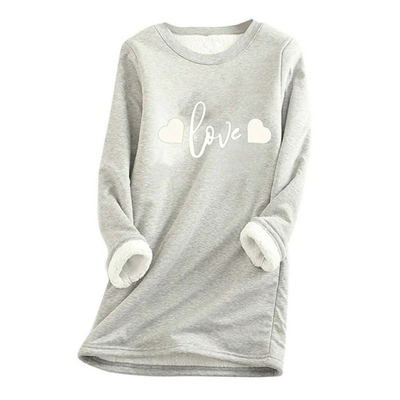 Womens Tops, Summer Women Thick Fleece Printed Sweatshirt Winter Warm Underwear Round-Neck Blouses Tops