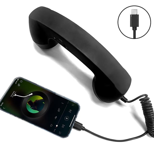 Lttoisl Universal Retro Phone Handset, Type C & 3.5mm Wired Handset for Landline & Mobile, Bluetooth Function for Video Calls, High-Fidelity Audio, Matte Black Finish