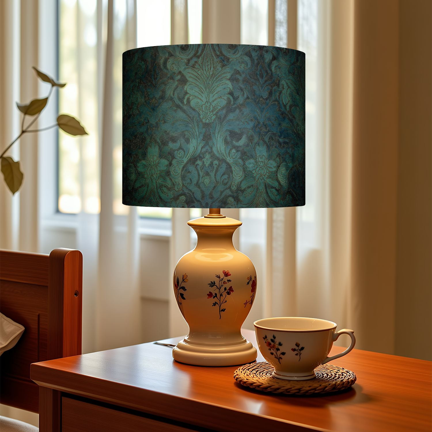 Linen Drum Lampshades Teal Blue Victorian 13"x13"x10" Light Shade for Table Lamps Floor Lamps Drum Lamp Shades Lampshade Replacement Assembly Required