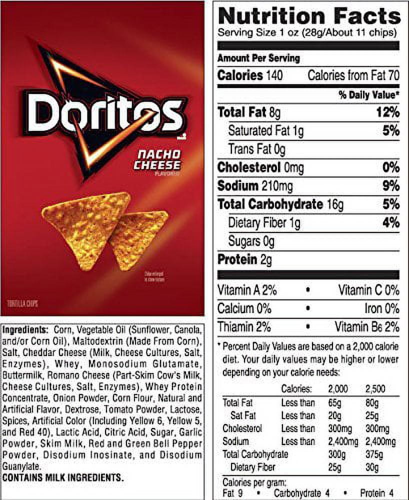 Doritos Nacho Cheese Flavored Tortilla Chips, 1 Oz Bags 50Count