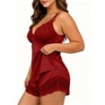 thumbnail image 6 of Uootdi Womens Plus Size Sleepwear Solid Color Delicate Detail Cami Blouse Elastic Waist Casual Shorts Comfy Daily Homewear Outfits, 6 of 7