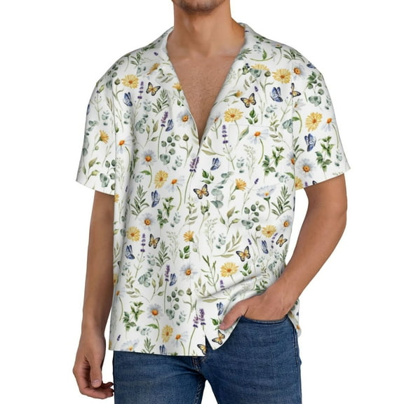 Xecao Watercolor Wildflower 2 Men's Casual Short-sleeved Shirt, a button-up collared shirt with a pocket-Small