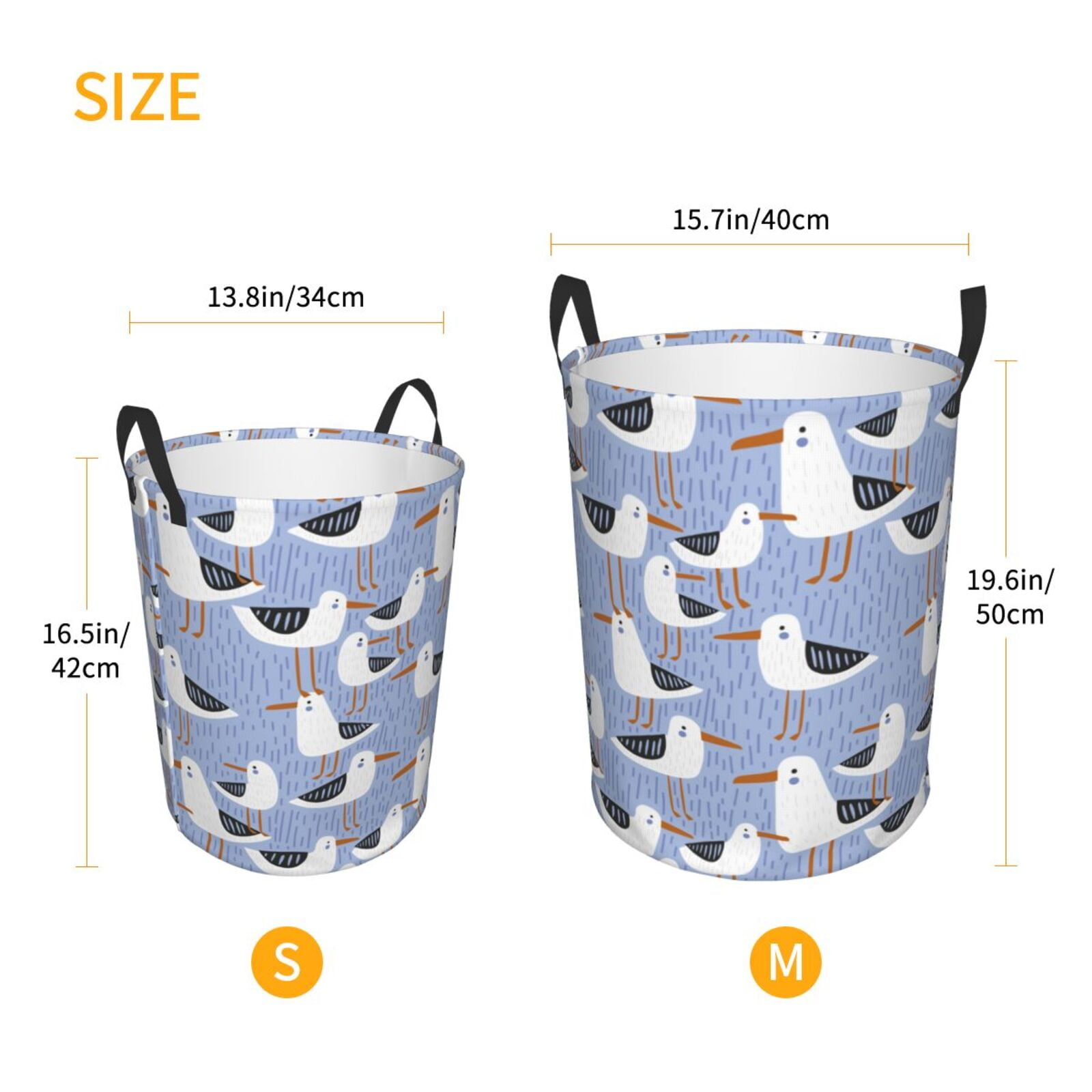 Large Laundry Basket with Handles - seagulls blue Kids Baby Dirty Clothes Laundry Hamper for Bedroom Aesthetic