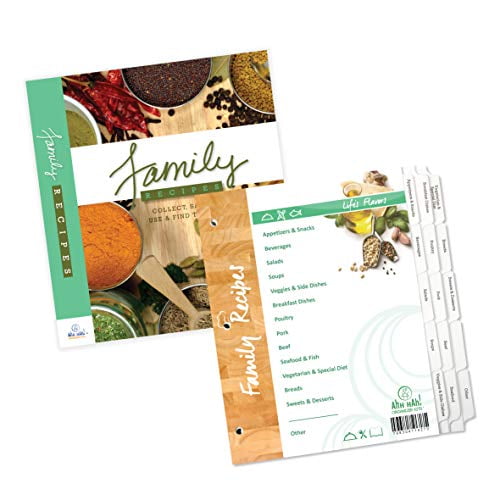 Family Recipe Organizer Kits: STANDARD LENGTH Index Tabs for Three-ring Binder with Cover