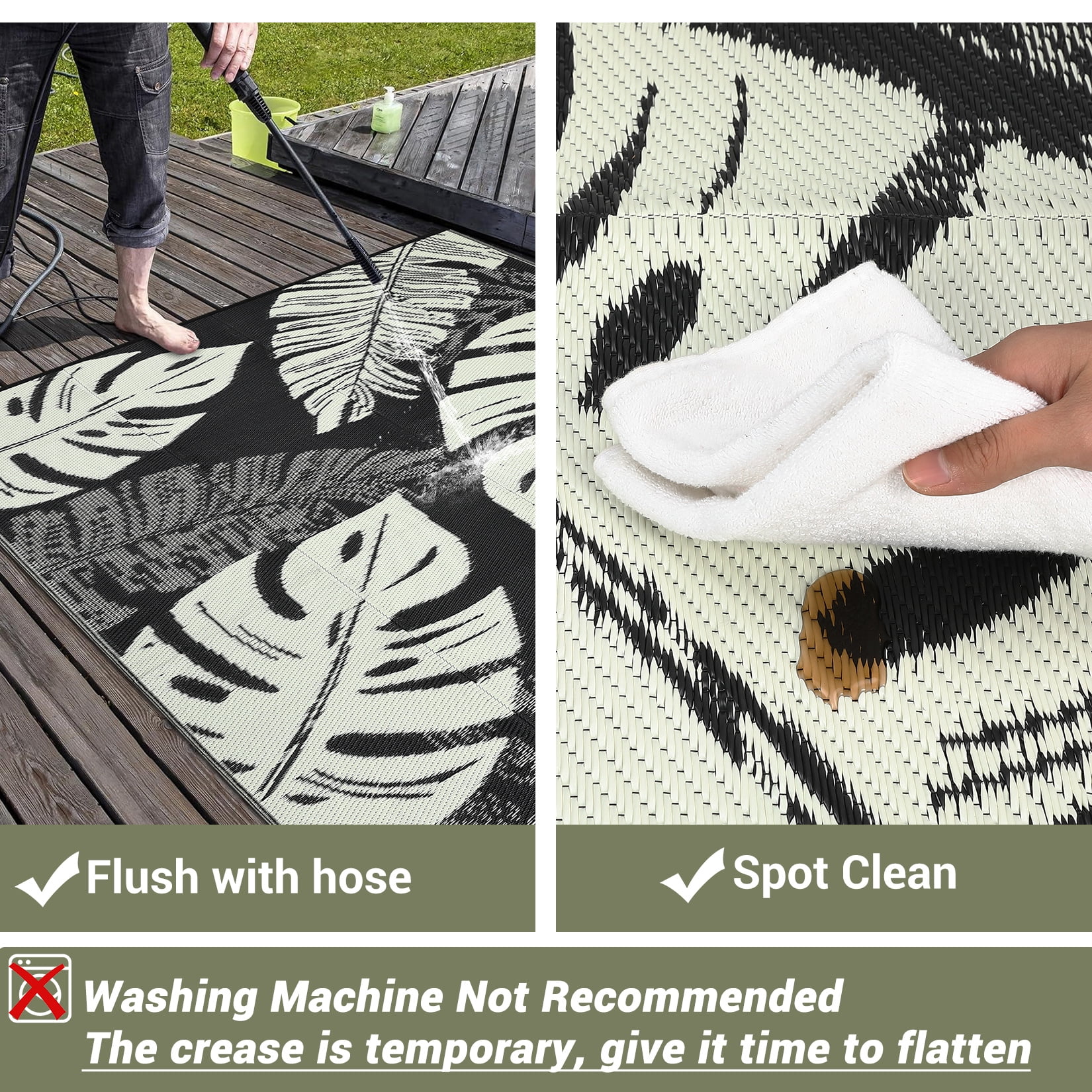 COZONY 9x18 Outdoor Rug, Reversible Waterproof Plastic Straw Patio Rug with Palm Leaf Pattern, Indoor Outdoor RV Mat for Patio Deck Balcony Camping