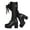 Black, variant on Chenyee Platform High Heels Combat Boots for Women Lace Up Leather Gothic Knee High Booties with Side Zipper