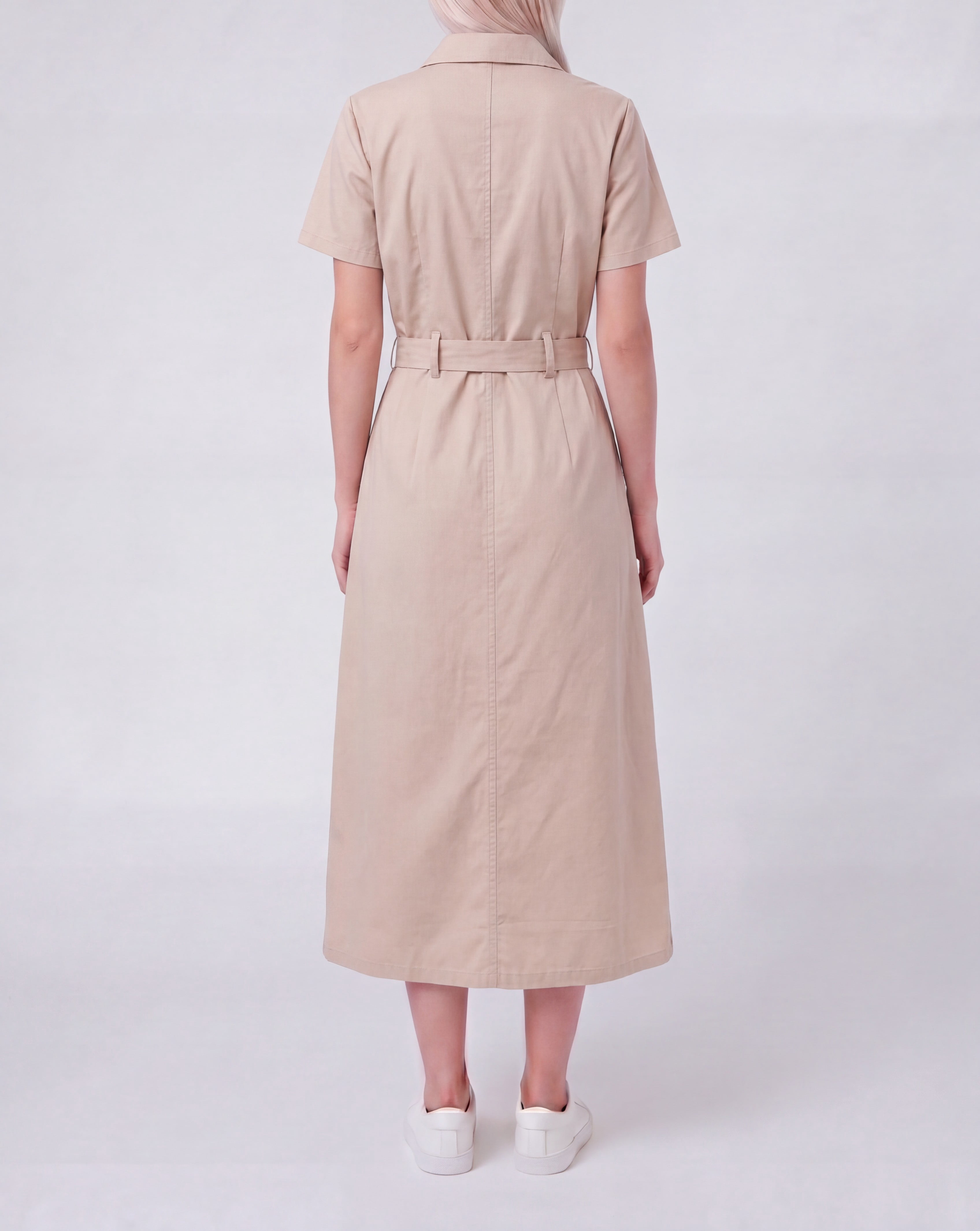 Millenium Women's Printed Short Sleeve 4 Pocket Belted Midi Dress