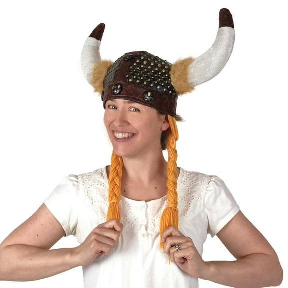 NRSK Viking Costume Black Cloth Helmet Hat with Braids