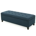 GDF Studio Wendover Contemporary Fabric Tufted Storage Ottoman Bench, Navy Blue and Dark Brown