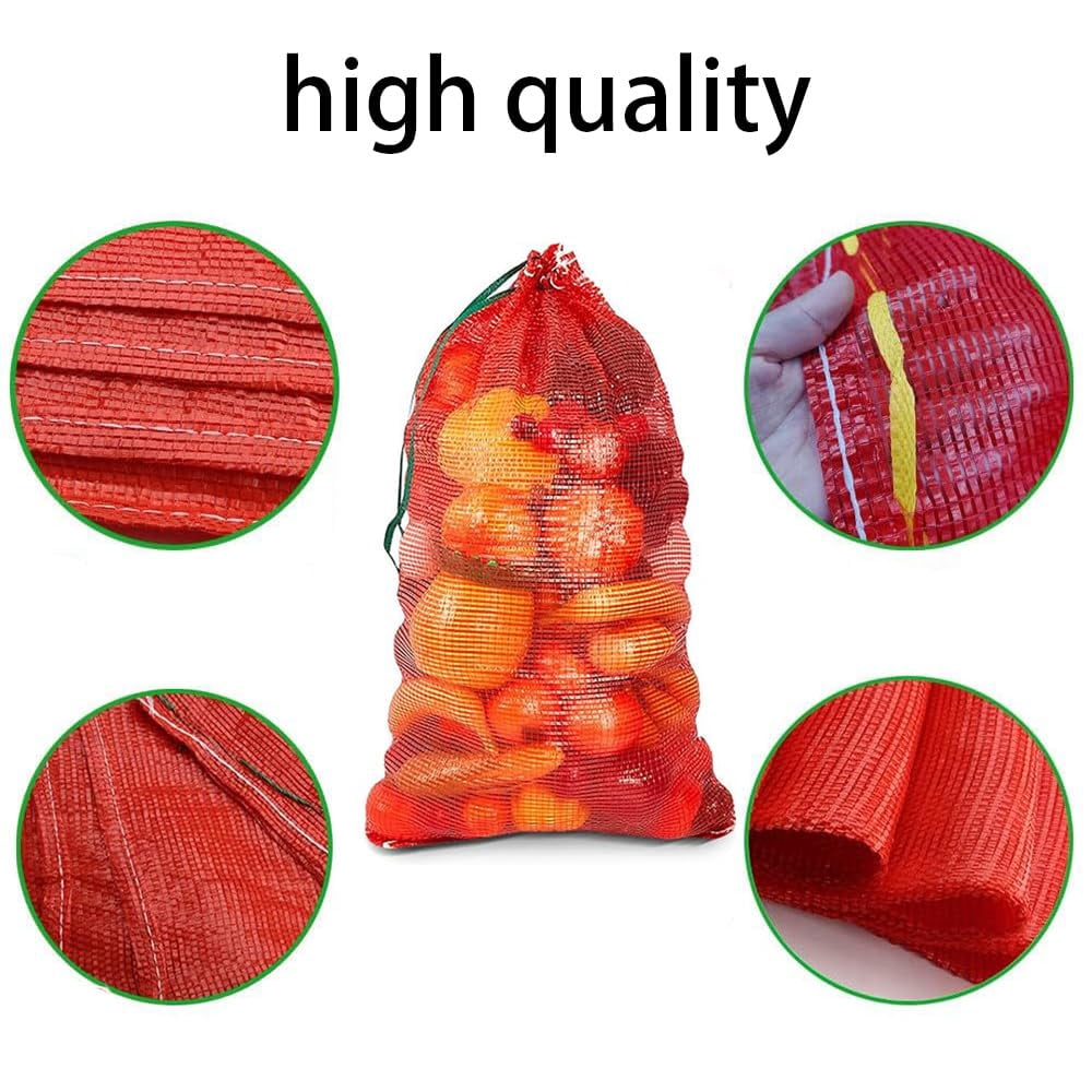 MODANU 50 Pcs Onion Bags, 11 x 18 inch Mesh Produce Bags, Fresh Bag for Onion Vegetables Potato, Red