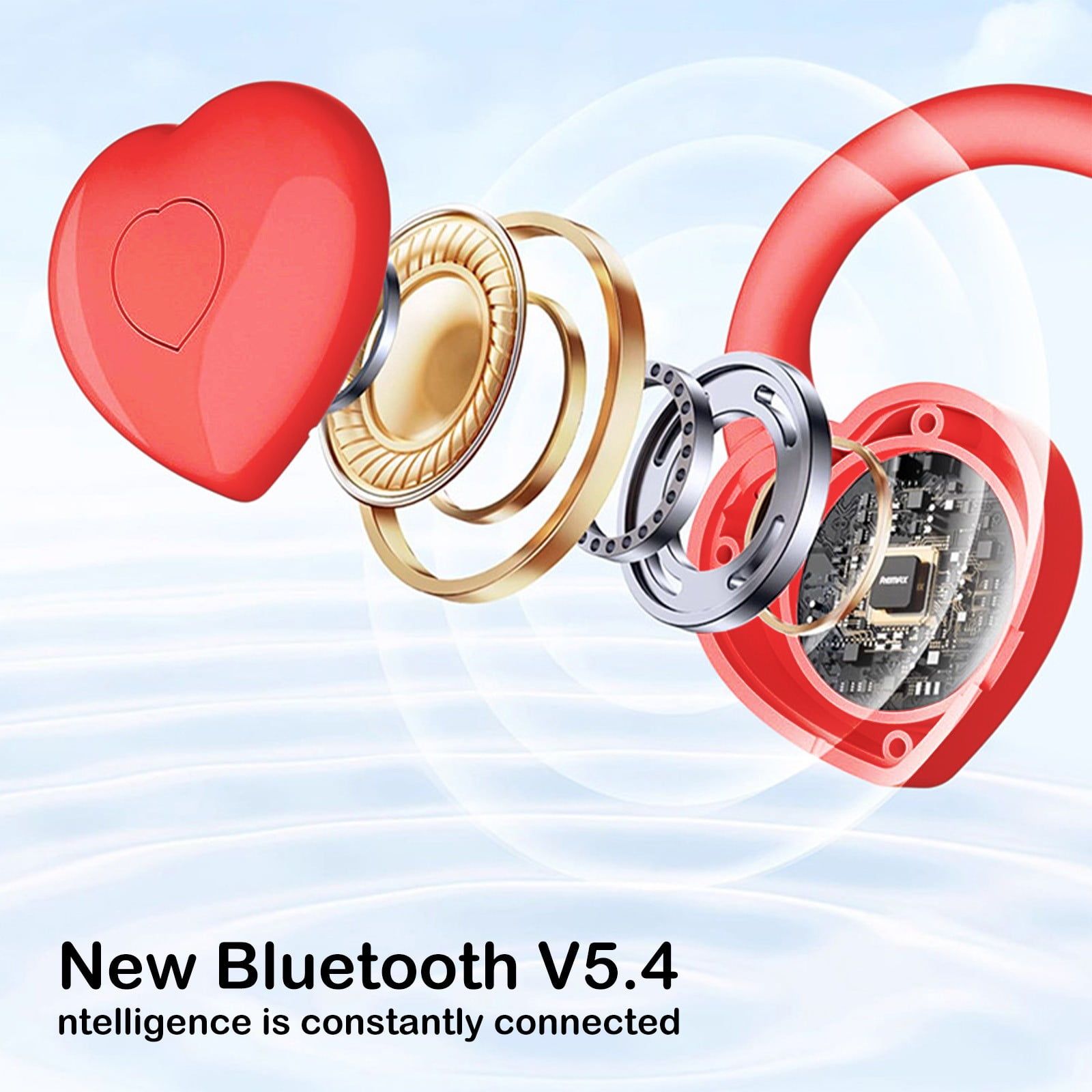 Bluetooth Headphones True Wireless Earbuds 60H Playback LED Power Display Earphones with Wireless Charging Case IPX5 Waterproof in-Ear Earbuds with Mic for TV Smart Phone Laptop Computer Sports - Red
