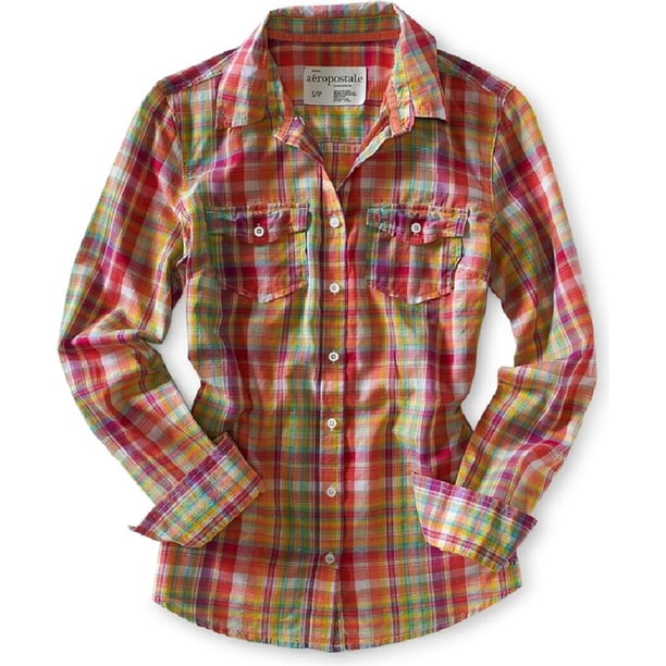 Aeropostale - Camisa con botones a cuadros para mujer, multicolor, pequeña Aeropostale Camisa con botones