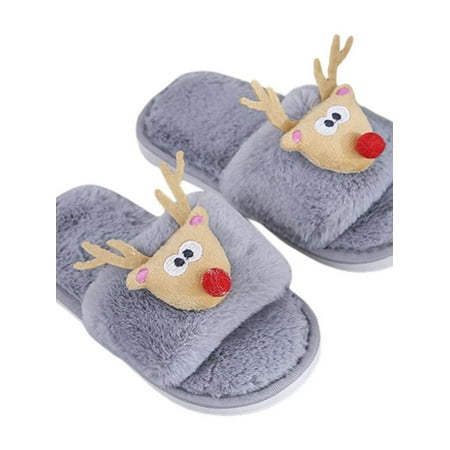 

Topumt Women Parent-Child Slippers Womens Cartoon Indoor Warm Fleece Slippers Winter Soft Cozy Home Booties Non-Slip Plush Slip-on Shoes Christmas Reindeer Slippers