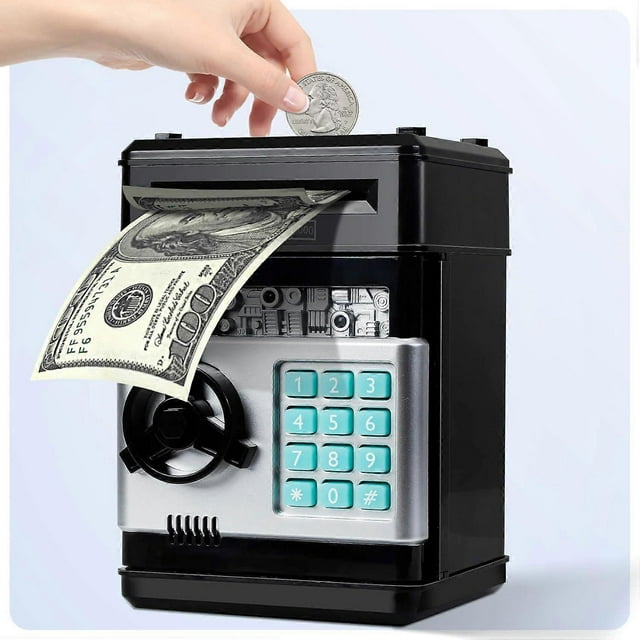 Electronic Money Saving Box for Kids 5-7 with Password Code Lock for Boys age 8-10-12, Black