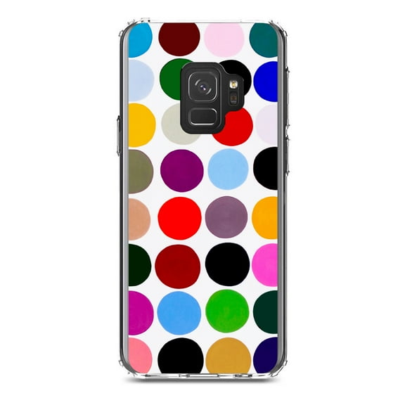 DistinctInk Clear Shockproof Hybrid Case for Samsung Galaxy S9 (5.8" Screen) - TPU Bumper, Acrylic Back, Tempered Glass Screen Protector - Rainbow Polka Dots