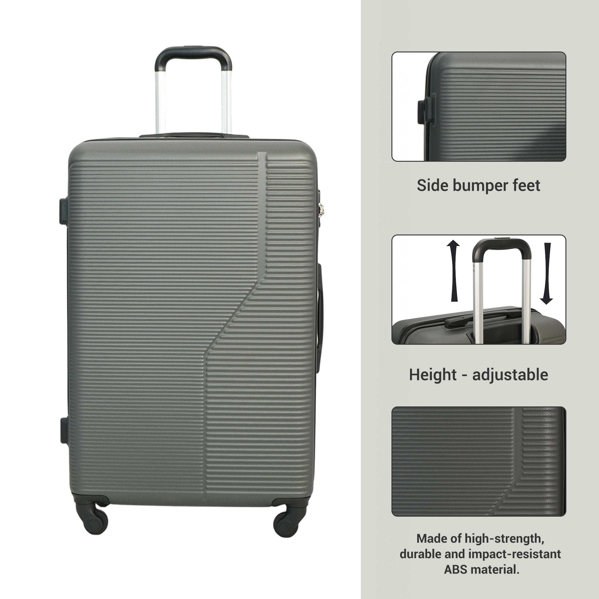 3 Piece Hardside Luggage Sets, Hardshell Suitcase Lightweight Durable Spinner Wheels.Gray