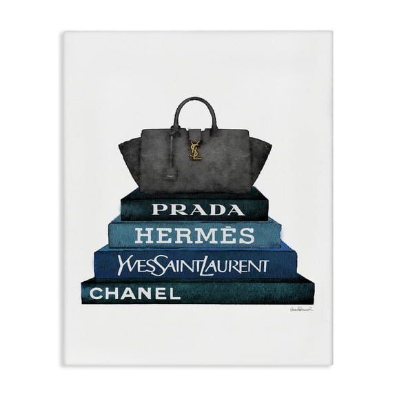 Stupell Industries Art Deco Fashion Designer Purse Bookstack Blue Black Watercolor Canvas Art, 16 x 20, by Amanda Greenwood