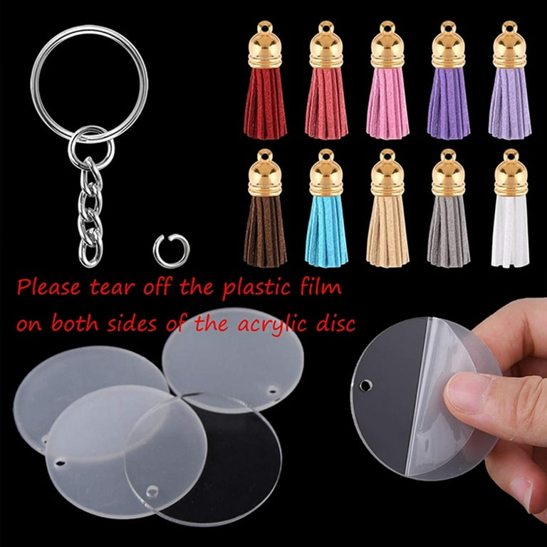 200pcs Acrylic Keychain Maker Kit Clear Acrylic Keychain Blank And Colored  Tassel Labels