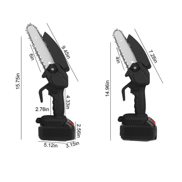 4" & 6" Cordless Mini Chainsaw Set - 20000RPM with 2 Batteries, 2 Chains & Safety Gloves, Electric Brushless Saw for Wood/Tree Cutting, Black