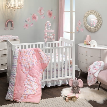 UPC: 0084122012608 | Lambs & Ivy Girls Rule the World Pink Floral 4-Piece Baby Crib Bedding Set