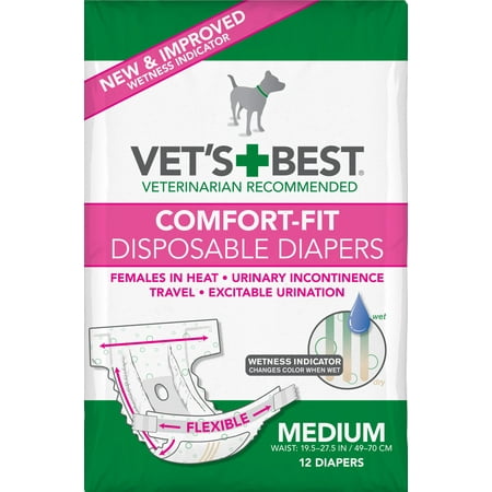 UPC: 0031658104475 | Vet s Best Comfort Fit Dog Diapers | Disposable Female Dog Diapers | Absorbent with Leak Proof Fit | Medium 12 Count