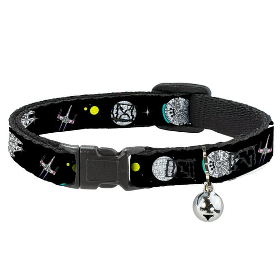 Star Wars Breakaway Cat Collar With Bell, Plastic Clip, Easy Adjustable, Star Wars Death Star Millennium Falconand XWing Fighter, 8.5 to 12 Inches 0.5 Inch Wide