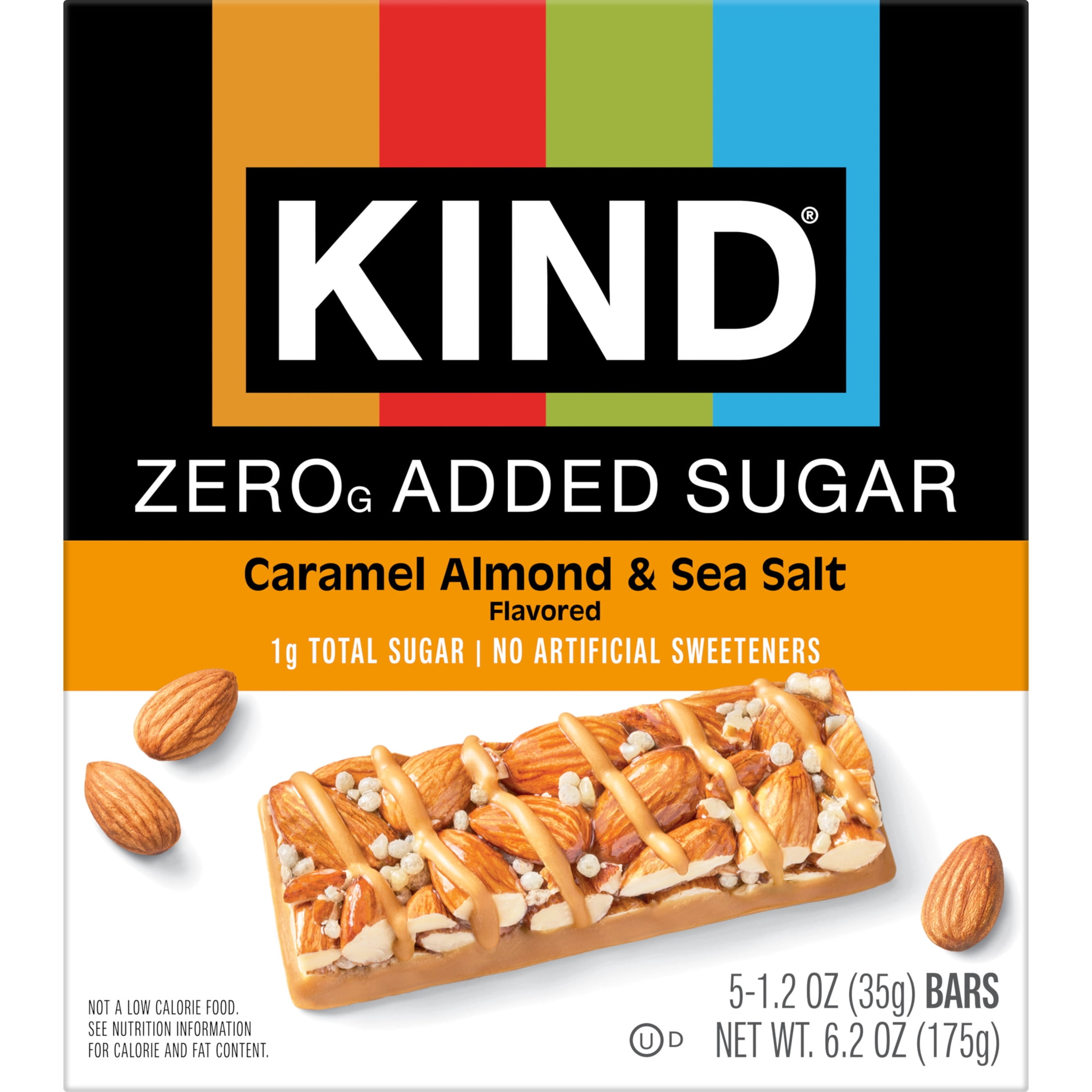 KIND Zero Added Sugar Bars, Caramel Almond & Sea Salt, Gluten Free, High Fiber, 5 Count