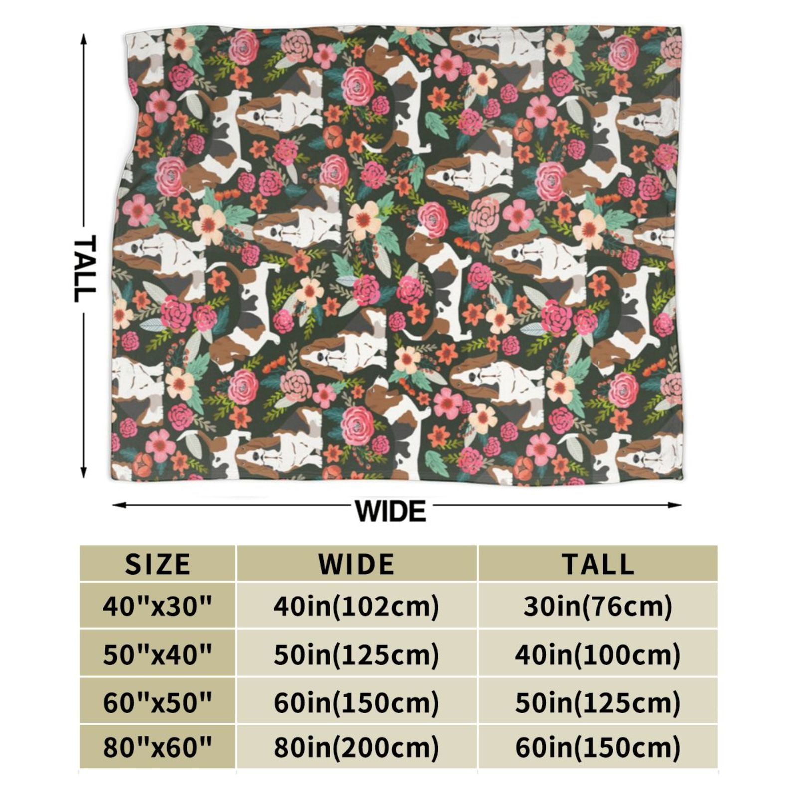 Wijzvio Basset Hound Dogs Lovers Flower Floral Throw Blanket Soft Fuzzy Fleece Blanket For Couch Bed Living Room Decoration 60"X50"