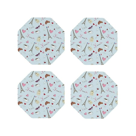 

Coasters Set of 4 - Romantic Eiffel Tower Drink Coasters for Tabletop Protection Leather Coasters for Living Room Decor and Housewarming Gift Octagon