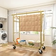 thumbnail image 3 of Adjustable Clothes Rack with Wheels,Heavy Duty Double Rod Clothing Rack, Expandable Rolling Garment Rack,Gold, 3 of 8