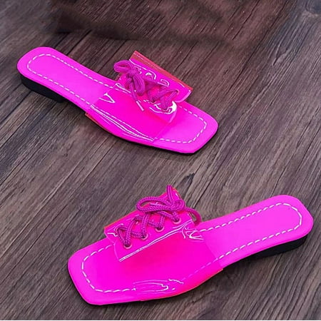 

YTJX Women s Fashion Candy Color Large Size Slippers Outer Wear Lace-up Flat Beach Sandals