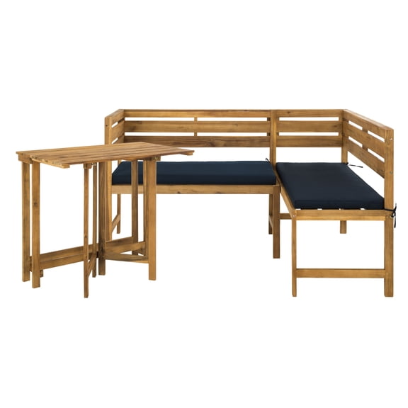 Safavieh 2 Piece Wood Outdoor Patio Lounge Set, Natural/Navy Blue