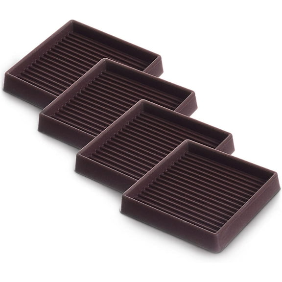 Furniture Caster Cups 4 Pcs - 3X3 Inch Square Rubber Furniture Coasters - Rubber Bed Stoppers Floor Protectors - Non Skid Furniture Pads for Hardwood Floors