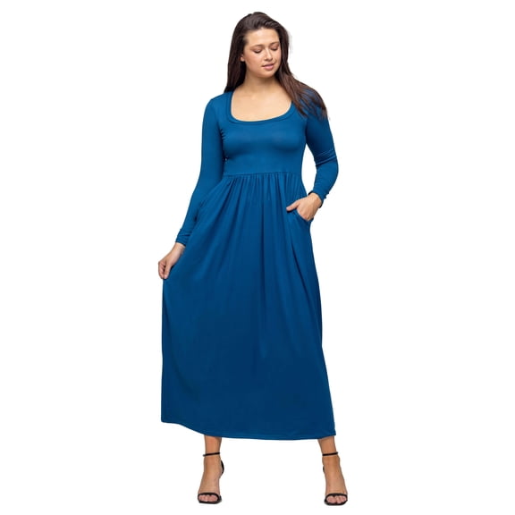 Womens Scoop Neck Pocket Maxi Dress